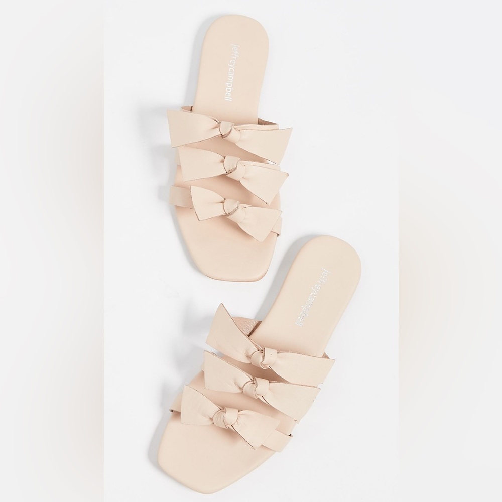 Jeffrey Campbell Cream Bow Slide Square Toe Sandals